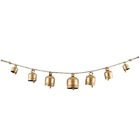 Gold Metal Tibetan Inspired String Hanging Decorative Cow Bells with Jute Hanging Rope