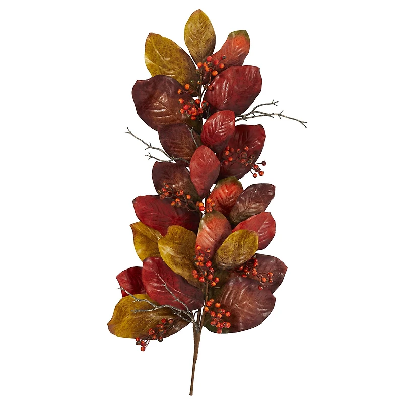 36" Autumn Magnolia Leaf with Berries Teardrop Swag