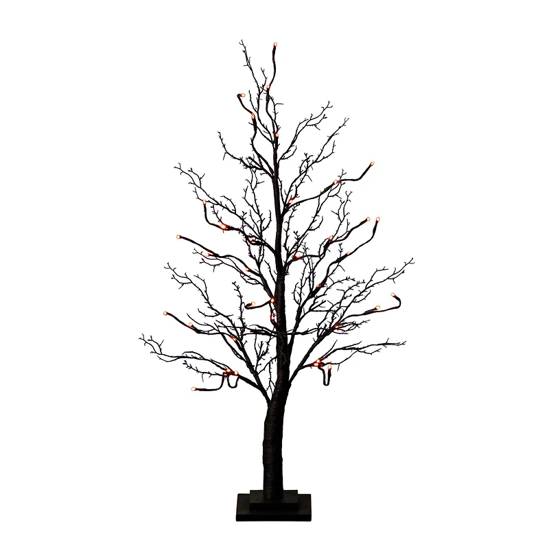 3ft. Pre-Lit Halloween Deluxe Black Twig Artificial Tree with 36 Orange & Purple LED Lights