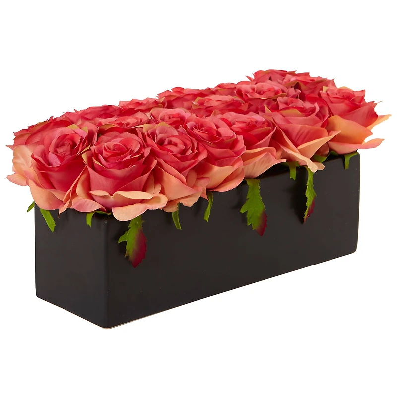 6'' Pink Roses in Black Planter