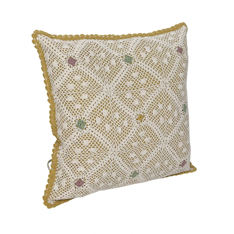 Hello Honey® 18" x 18" Hand-Woven Diamond-Pattern Crotchet Reclaimed Cotton Pillow