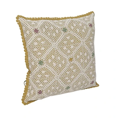 Hello Honey® 18" x 18" Hand-Woven Diamond-Pattern Crotchet Reclaimed Cotton Pillow