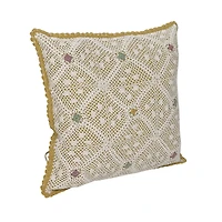 Hello Honey® 18" x 18" Hand-Woven Diamond-Pattern Crotchet Reclaimed Cotton Pillow