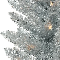 6ft. Pre-Lit Silver Tinsel Artificial Christmas Tree, Clear Lights