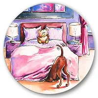 Designart - Brown Dog Looking Under the Bed - Farmhouse Metal Circle Wall Art