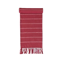 Hello Honey® 72" Red & White Brushed Cotton Flannel Table Runner with Stripes & Fringe