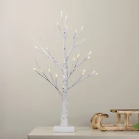 24" Pre-Lit Twig Artificial Christmas Tree with White Square Base, Warm White LED Lights