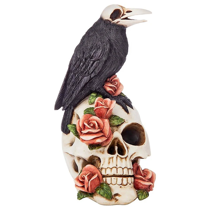 Design Toscano Raven & Roses Day of the Dead Skull Statue