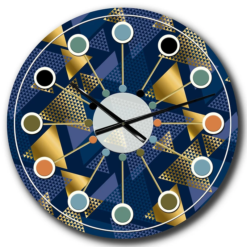 Designart 'Retro Luxury Waves In Gold And Blue Ix Mid-Century Modern Wall Clock