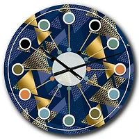 Designart 'Retro Luxury Waves In Gold And Blue Ix Mid-Century Modern Wall Clock
