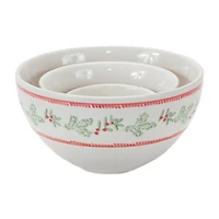 Mistletoe & Pine Holiday Stoneware Bowl Set, 3.5", 5" & 6.75"