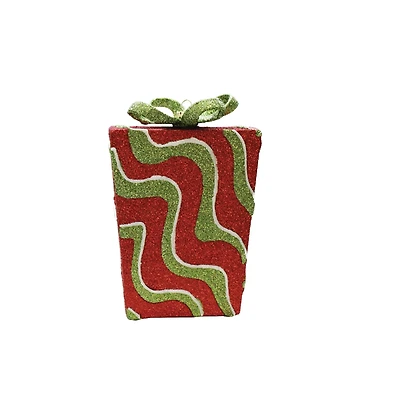 Glitter Red And Green Swirl Shatterproof Gift Box Ornament