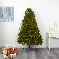 7ft. Pre-Lit Cambridge Spruce Flat Back Artificial Christmas Tree with Warm White Multifunction LED Lights