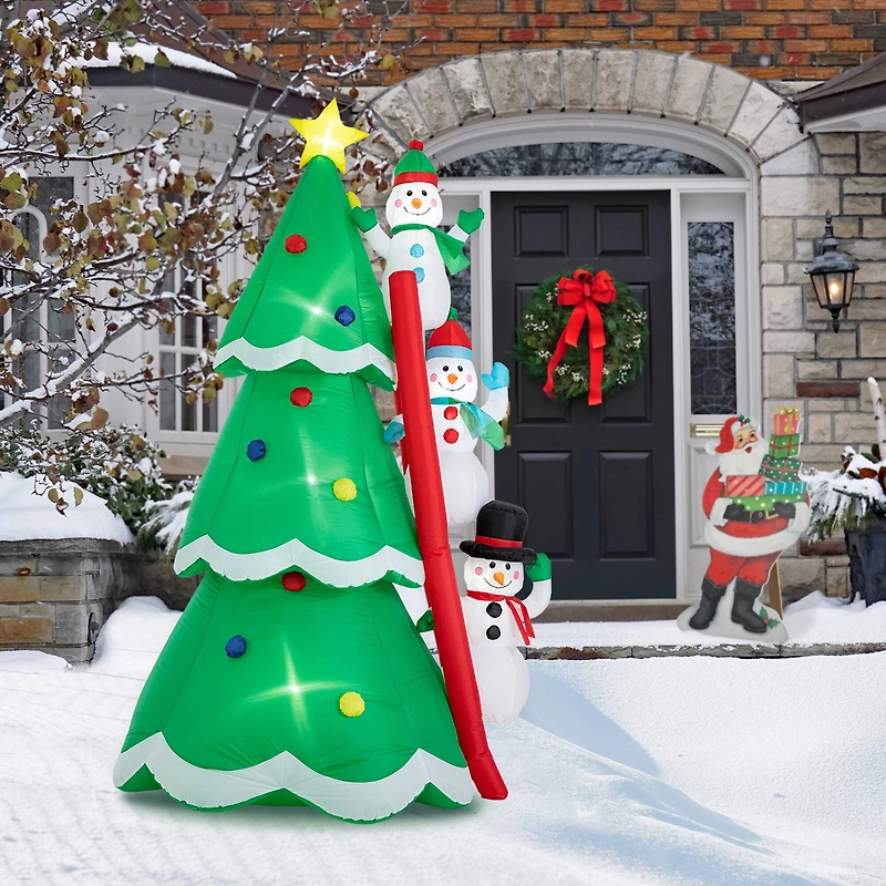 Glitzhome® 8ft. Lighted Inflatable Xmas Snowman Climbing Up Tree Décor