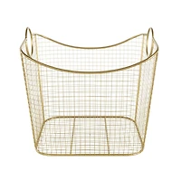 20" Gold Metal Storage Basket with Curved Sides & Ring Handles