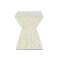 19" Beige Mussel Shells & Wood Contemporary Accent Table