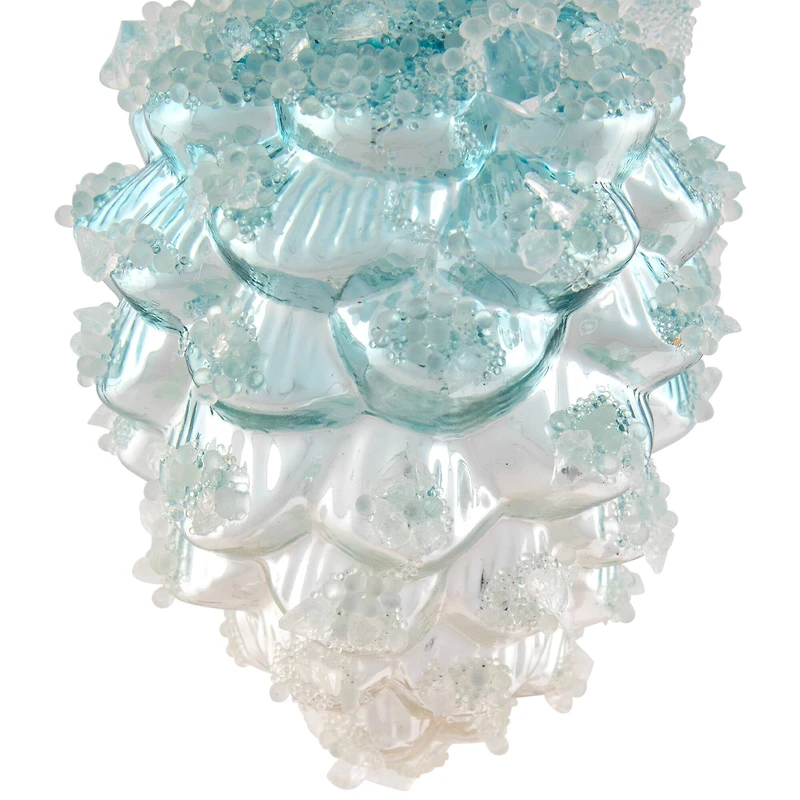 Icy Pine Cone Glass Christmas Ornament - 4.75" - Blue and White