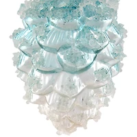 Icy Pine Cone Glass Christmas Ornament - 4.75" - Blue and White