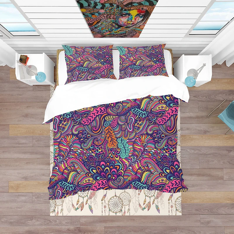 Designart 'Texture with Abstract Flowers' Bohemian & Eclectic Bedding Set