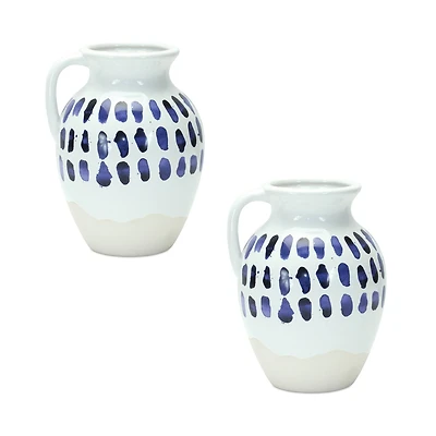8" Two-Tone Tie Dye Design Ceramic Pitcher Vases, 2ct.