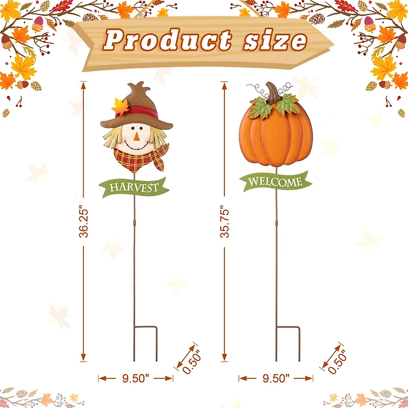Glitzhome® 3ft. Fall Metal Scarecrow & Pumpkin Yard Stake, 2ct.