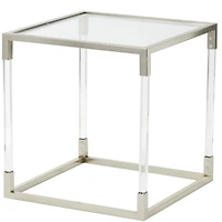 20.25" Silver Metal Floral Cube Shaped Accent Table with Clear Glass Top
