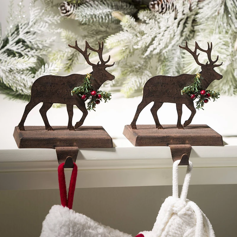 Glitzhome 7" Wooden & Metal Reindeer Stocking Holder