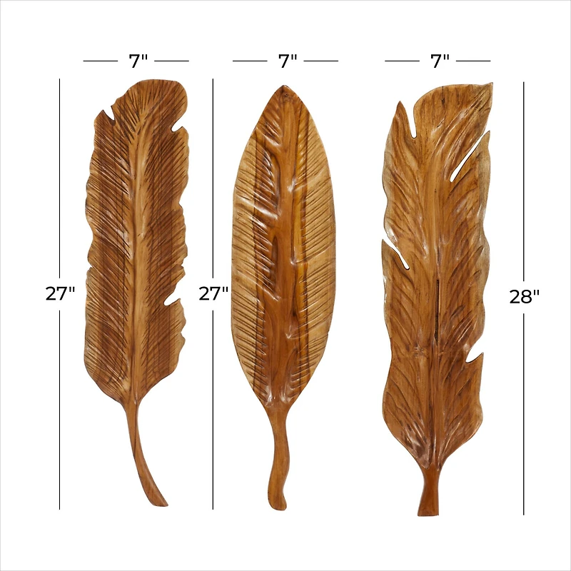 Set of 3 Brown Teak Wood Rustic Wall Decor 7", 27"