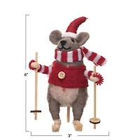 Hello Honey® 6" Wool Felt Skiing Mouse with Winter Coat & Scarf