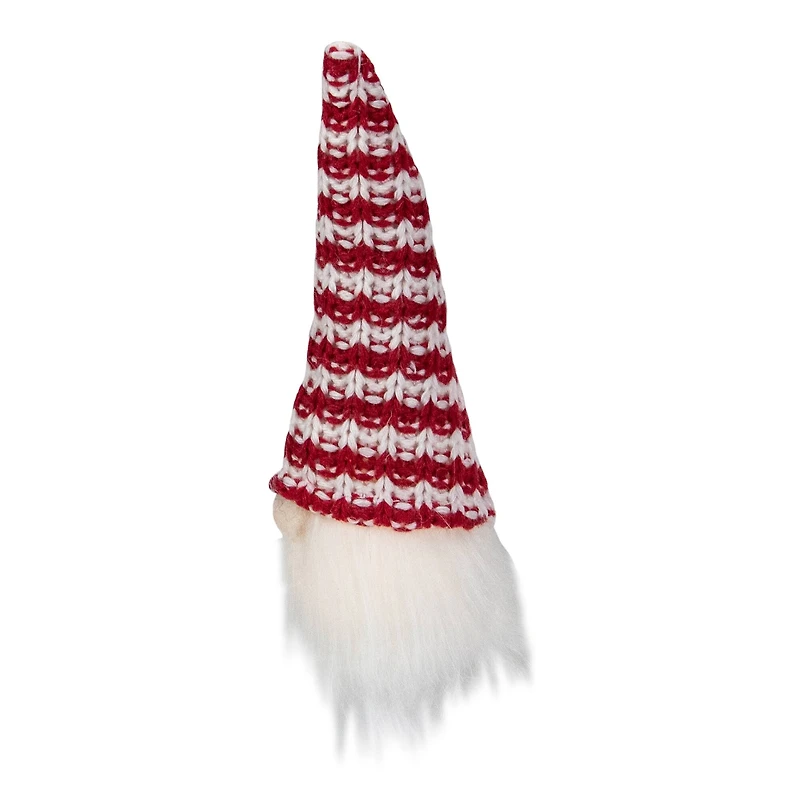 8" Red & White Knit Gnome Head LED Ornament
