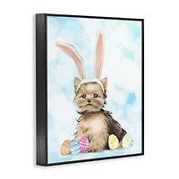 Stupell Industries Easter Yorkie Puppy Bunny Ears Patterned Eggs Framed Giclee Art