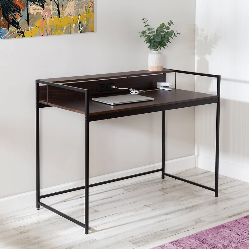 Honey Can Do Walnut & Black Computer Desk