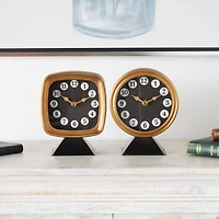 8" Gold Metal Round & Square Tabletop Clock Set