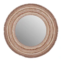 Beige Boho Style Wood Wall Mirror