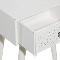 24" White Farmhouse Mango Wood Accent Table