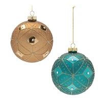 Geometric Glittered Glass Ball Ornament Set