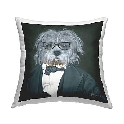 Stupell Industries Formal Dog Wearing Menswear Suit Glasses Portrait Throw Pillow, 18" x 18"