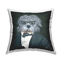 Stupell Industries Formal Dog Wearing Menswear Suit Glasses Portrait Throw Pillow, 18" x 18"