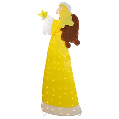 6ft. Lighted 2D Yellow Chenille Angel Outdoor Christmas Decoration