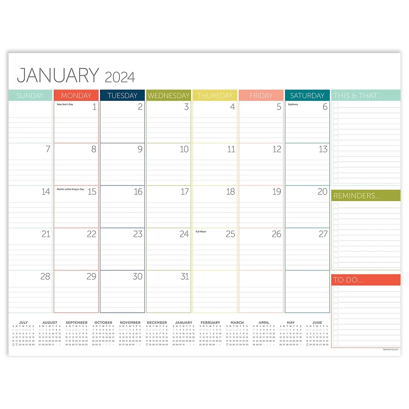 TF Publishing 2024 Rainbow Blocks Medium Desk Pad Monthly Blotter Calendar