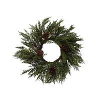 Hello Honey® 28" Green Round Faux Cypress Wreath with Pinecones