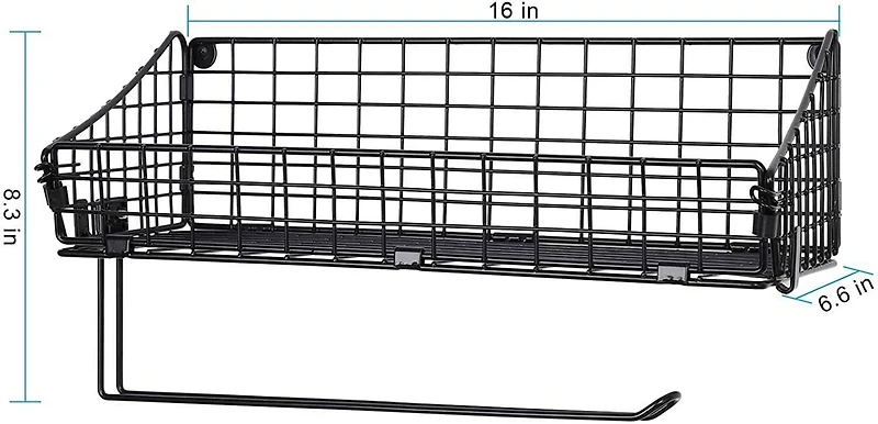 NEX™ 16" Wall Mounted Wire Basket Shelf & Paper Roll Holder
