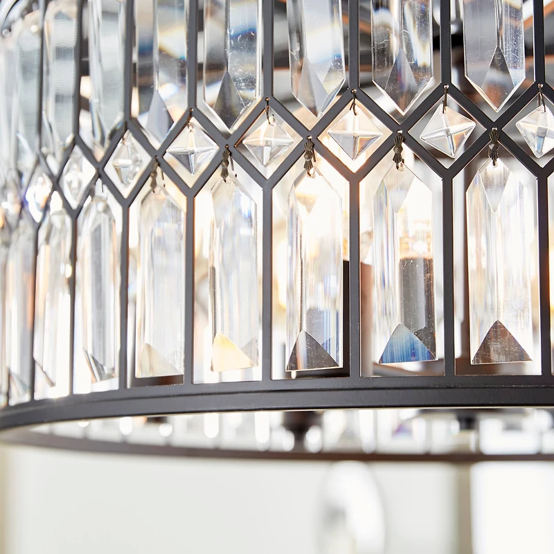 Black Iron Glam Drum Chandelier, 13" x 24" x 24"