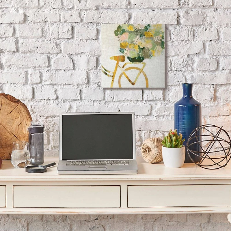 Stupell Industries Yellow Spring Floral Bouquet on Bicycle Rack Canvas Wall Art