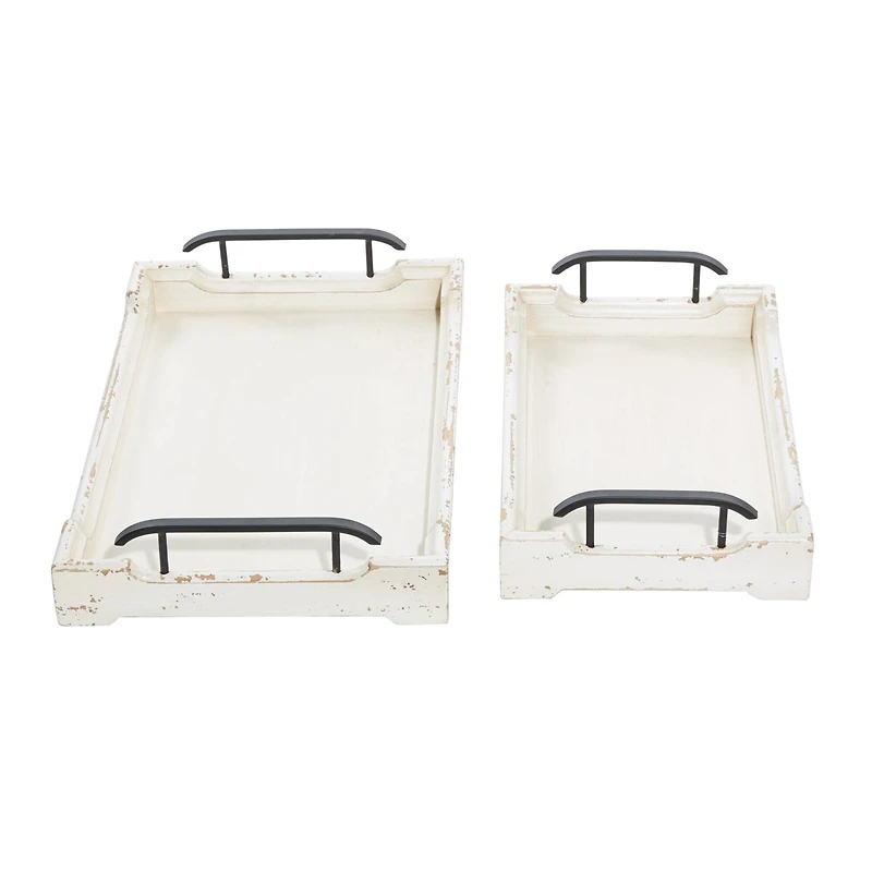 White Wood Traditional Tray Set