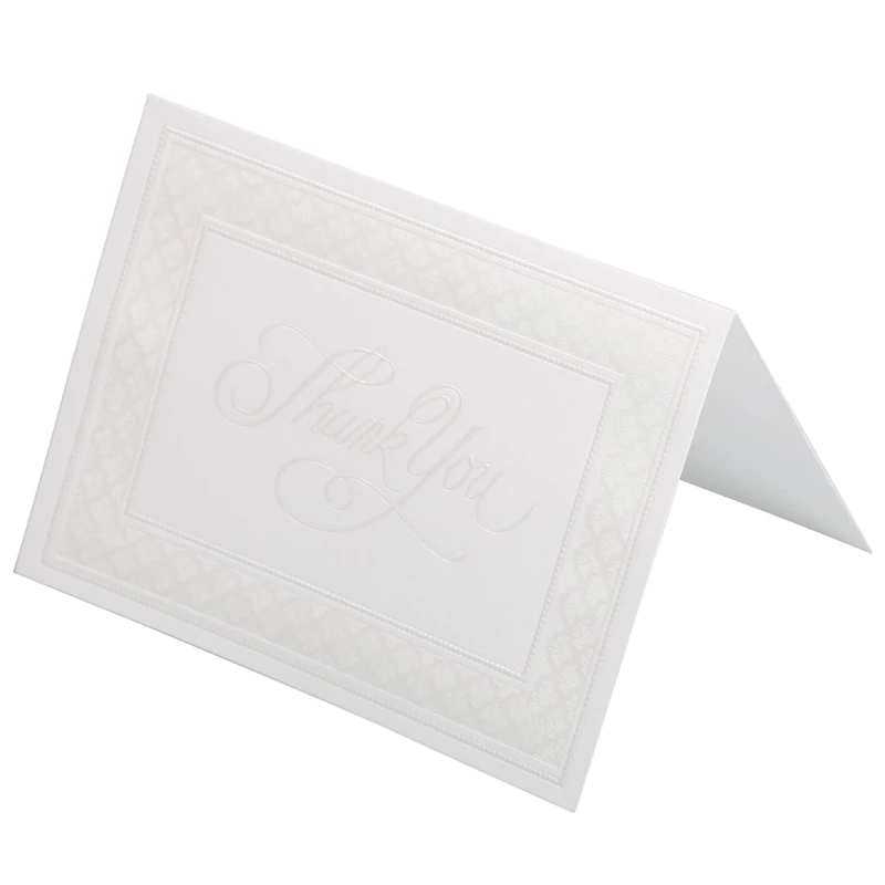 JAM Paper 4.875" x 3.375" Bright White with Pearl Border Thank You Cards & Envelopes Set