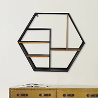 Black Chinese Fir Wood Industrial Wall Shelves, 26" x 30" x 7"