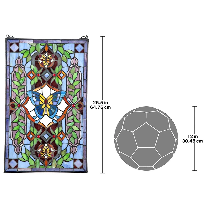 Design Toscano 25.5" Butterfly Utopia Tiffany-Style Stained Glass Window Hanging Décor