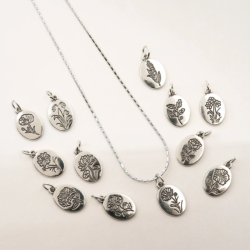 Crystal Lane DIY Silver Birth Flower Charms, 12ct.