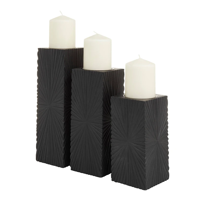 CosmoLiving by Cosmopolitan Black MDF Contemporary Candle Holder, 12" x 10" x 8"